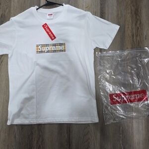 Supreme White Tee with Plaid Logo